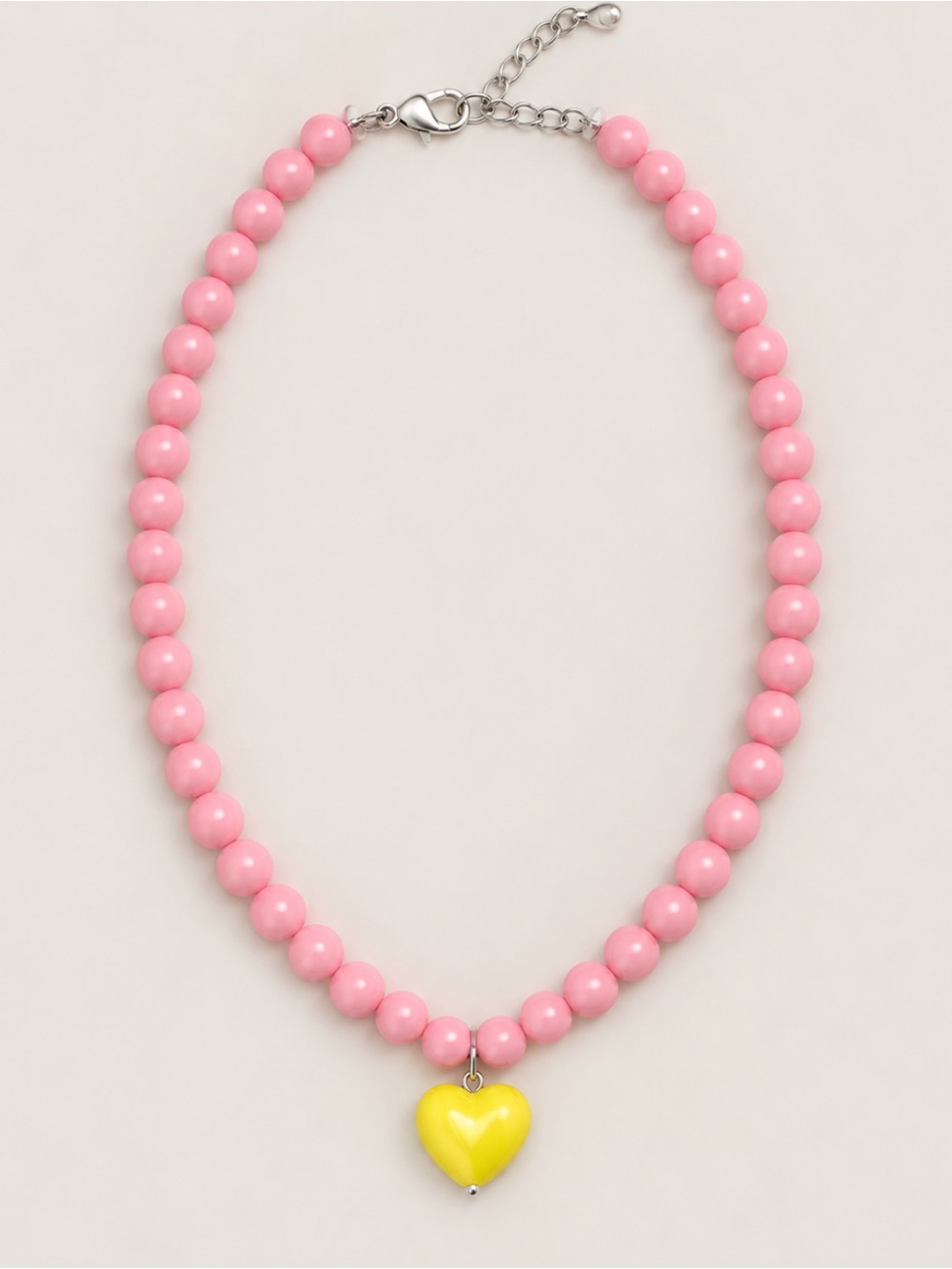 New! Pink Beaded Yellow Heart Y2K Dopamine Necklace NWOT 4016